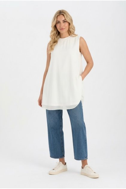 Tunic Blouse Puane Model with Chiffon Detail on the Front