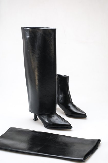 Women's Thin Heeled Slip-On Boots Black Yanki