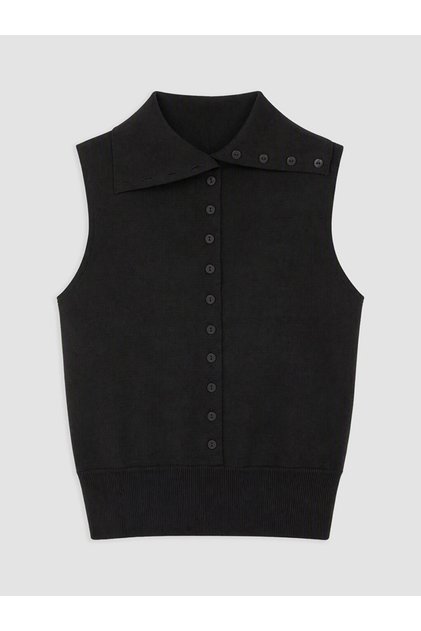 Black Shirt Collar Women's Knitwear Vest