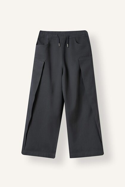 %100 Pamuk Wide Leg Beli Bağcıklı Kat Detaylı Gabardin Pantolon Kız Çocuk I5833A826WN