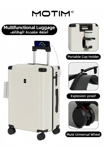 Multi Use Travel Luggage Lightweight Carry On Suitcase Durable Travel Checked-in Trolley With USB and Type-C Port&Phone Holder&5-Layer Explosion-proof Zipper & Shock-absorbing Brake Wheels,26inch