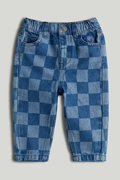 Blue Checkerboard Denim Jeans