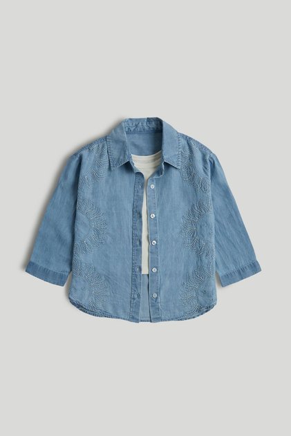 Blue Embroidered Shirt and Vest Top Set