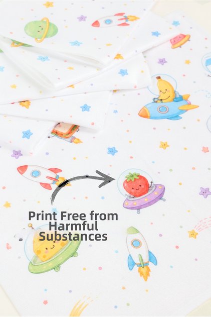 Set of 6 Double-Sided Dual-Function Children's Feeding Mats with Cotton Towel, Washable, 38X45 Cm, Space Themed