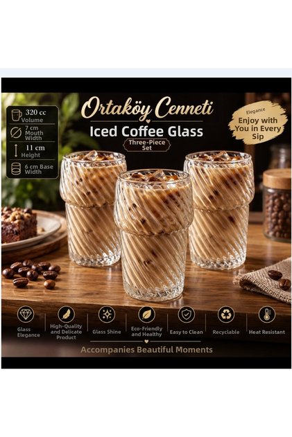 Cold Coffee Glass, 3-Piece Set, New Concept, 320 Cc Volume, 11 cm Height, 7 cm Mouth, 6 cm Base, Stylish and Decorative.