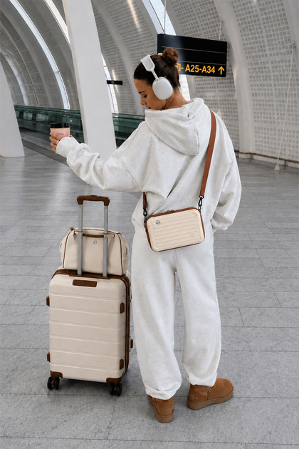 Women's Shoulder Strap Cosmetic Bag Makeup Organizer Travel Bag Beige 18X11,5X7 cm