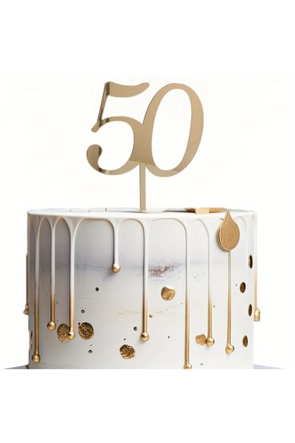 Gold 1pcGolden 50th Birthday Cake Topper - Acrylic Elegant Anniversary Decor-Wedding - Premium Cake