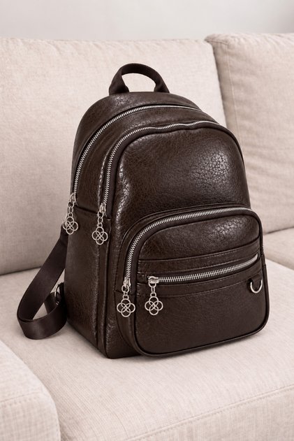 Women's Bitter Brown 4-Compartment Soft Leather Zippered Backpack – Adjustable Straps with Leather Detail