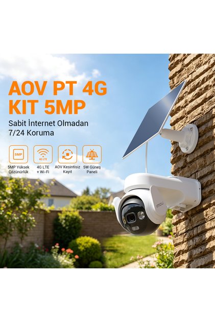 5 MP Dış Ortam Bataryalı Wifi+4G Kamera ve Solar Panel Kiti (AOV PT Wifi+4G Kit)