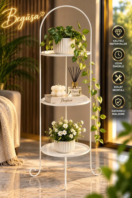 Baysal Metal Saksılık Beyaz, Metal Çiçeklik, Saksı Standı, Dekoratif Saksılık, Saksı Düzenleme, Ev ve Balkon Dekorasyonu