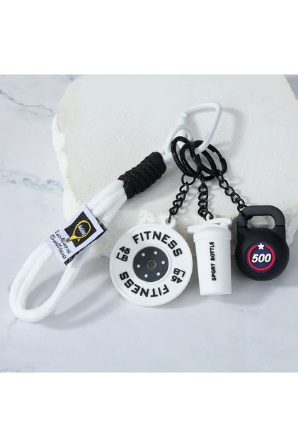 whitestyle1 Hand-Woven Fitness Car Key Ring Anti-Lost Gym Lover Keychain with Weight Plate DIY Nylon