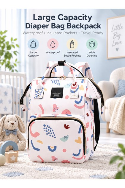 Diaper Bag Backpack, Large Capacity Waterproof Mommy Bag for Baby Essentials