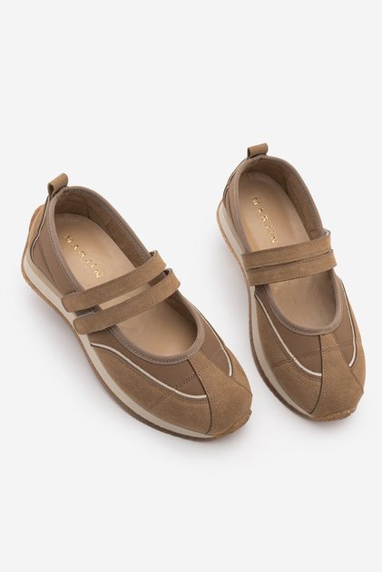Women's Suede Mary Jane Double Strap Retro Sneaker Casual Sports Ballerina Shoes Hopato Camel Suede
