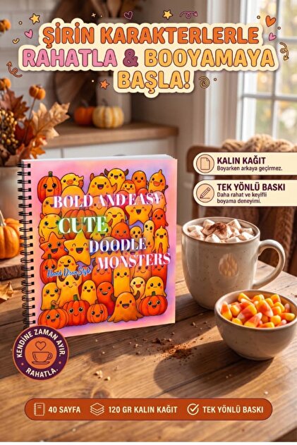 Cute Doodle Monsters Bold and Easy – 20X20 cm Large Coloring Book, for Kids and Adults