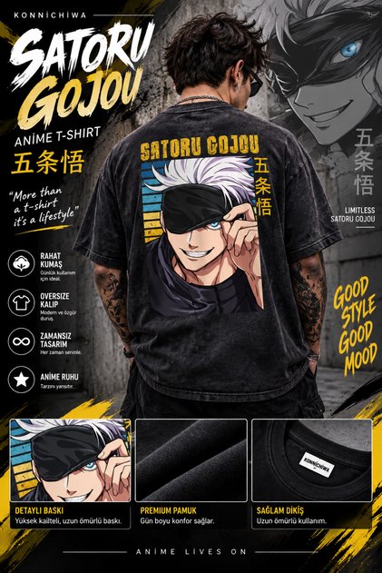 Jujutsu Kaisen Anime Printed Unisex Black Tshirt Gojo Ryomen Sukuna Kento Nanami Itadori