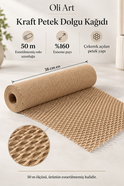 38cm x50Metre Petek Dolgu Ambalaj Kağıdı Paketleme Kağıdı Tabak Bardak Ambalajı Kraft Kağıt