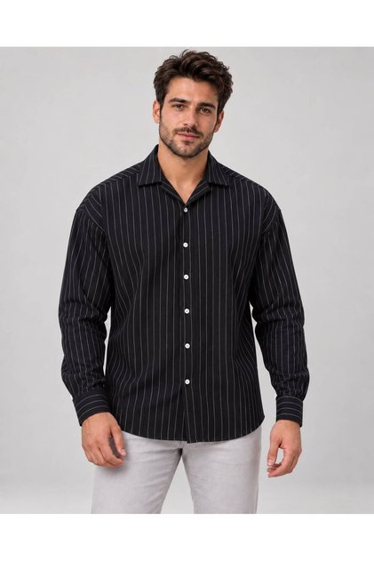 Men's Striped Crepe Fabric Long Sleeve Shirt - Comfortable Fit
