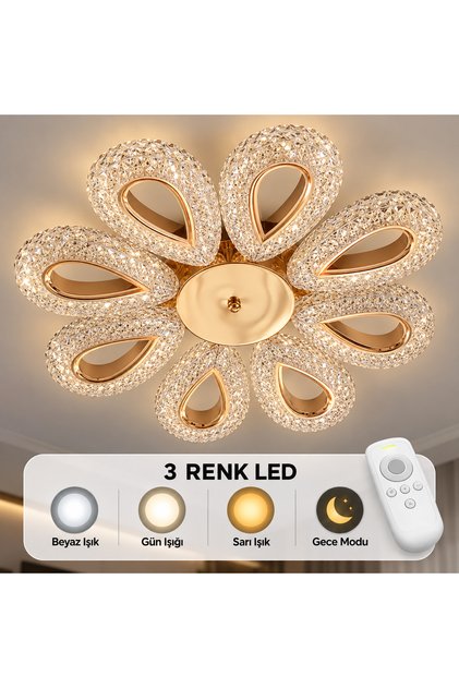 BADEM 8Lİ AVİZE 3 RENK LED ISIKLI KUMANDALI SALON OTURMA ODASI AVİZE