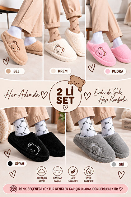 2' Li Paket Önü Kapalı Terlik Ev Terliği Çeyiz Bohça Seti