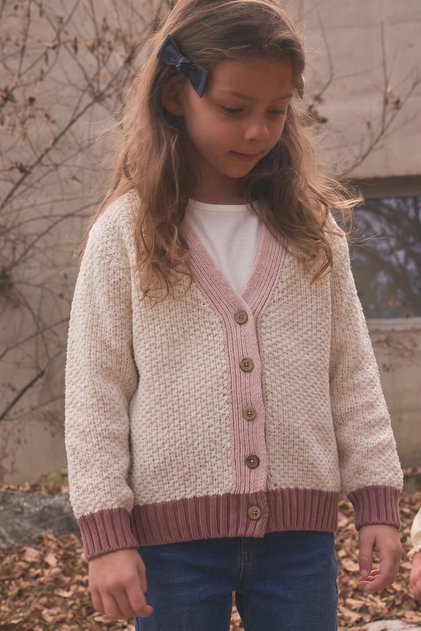 Knitwear Buttoned Cardigan 2-8 Years Natural Pink