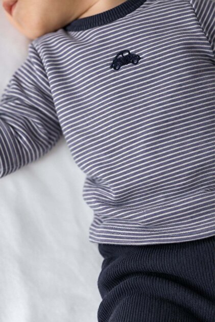 Striped Long Sleeve Baby Set 0-3 Years Indigo Striped