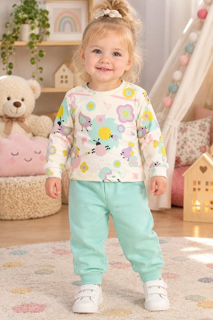 Baby Girl Set 100% Cotton Long Sleeve Bird and Flower Printed