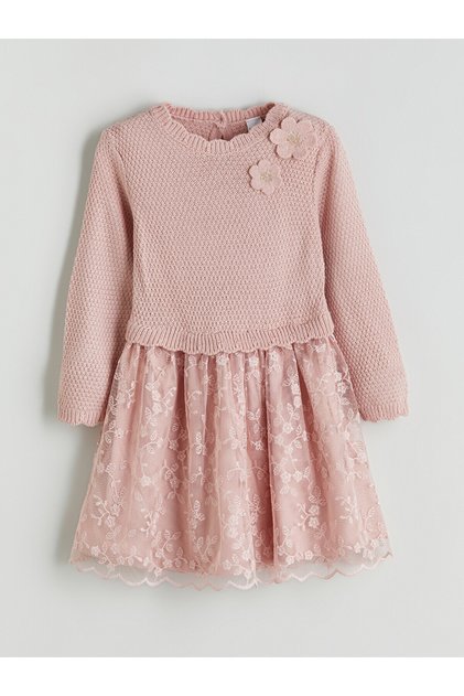 Two Mt Shop Quality Lcw Kids Pink Knitwear Floral Girls' Dress