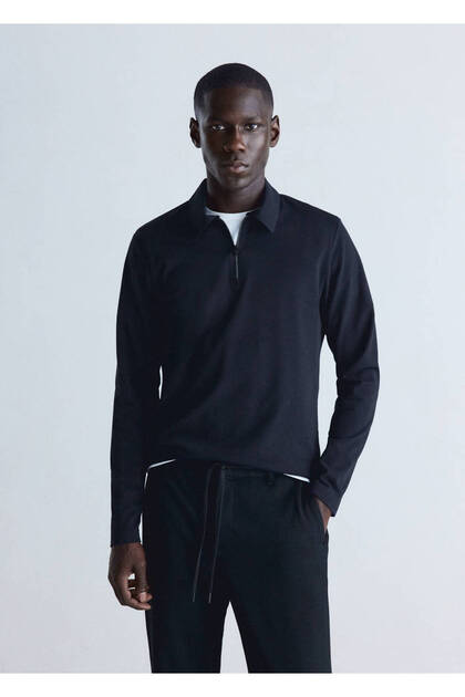 Thermolite® fermuarlı regular fit polo yaka tişört