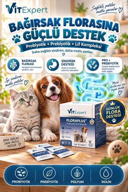 Kedi & Köpek İçin FloraPlus Probiyotik Prebiyotik Toz Sindirim Sistemi Düzeni Desteği Dışkı Formu Bağışıklık Desteği ve Sindirim Sistemi Düzenleyici Toz 30 Saşe x 2 gr