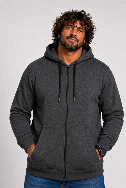 Plus Size Unisex Hooded 3ip Sweat 11701 ANTHRACITE MELANGE
