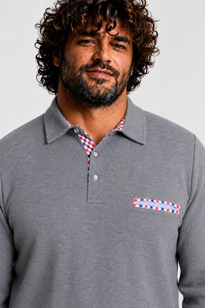 Men's Large Size Polo Collar Sweat Flota Pocket 24407 Anthracite Melange