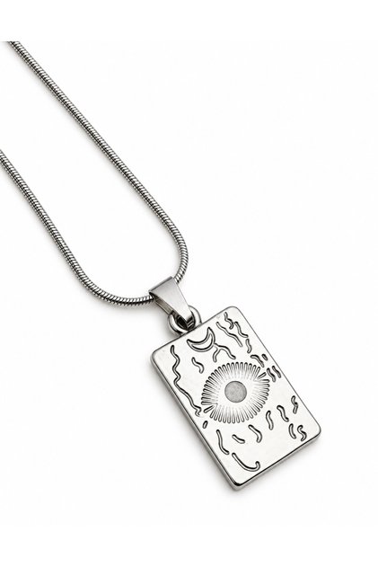 Kararmaz Çelik Zincir Gümüş Kaplama Tarot Kartı Kolye–Unisex Yılan Zincir