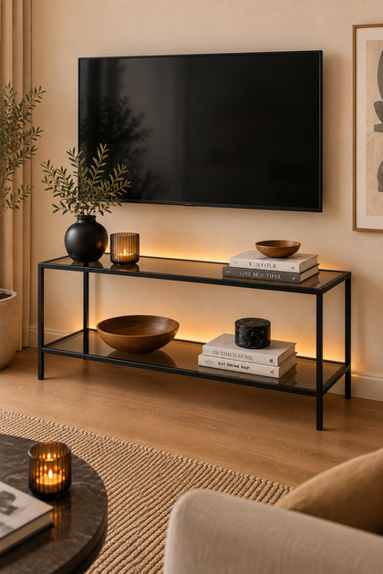 Frame Füme Camlı Metal dekoratif konsol, tv ünitesi 100x60x33 cm