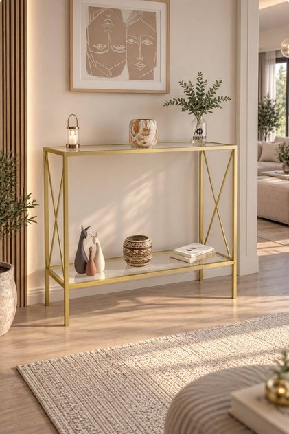 Florya Gold (ESKİTME) Metal Dresuar - Şeffaf Cam