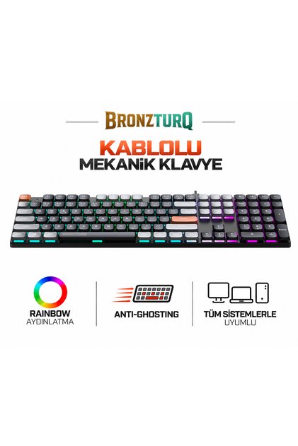 MK1175-SIYAH RAINBOW ANTI-GHOSTING ORANGE SWITCH KABLOLU MEKANİK KLAVYE