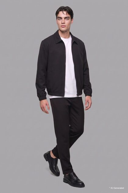 Regular Fit Polo Collar Lined Pocketed Coat I7122Ax26Au