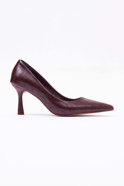 Women's Crocodile Patterned Pointed Toe Heeled Shoes