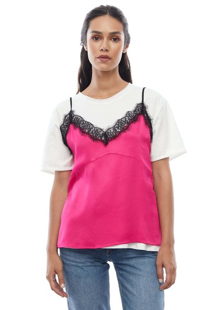 Satin Blouse with Lace Detail and Rope Straps