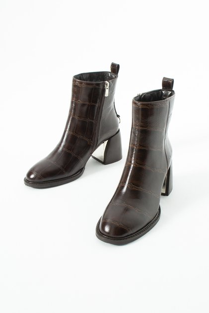 Rosalina Women's Genuine Leather Brown Thick Heeled Boots