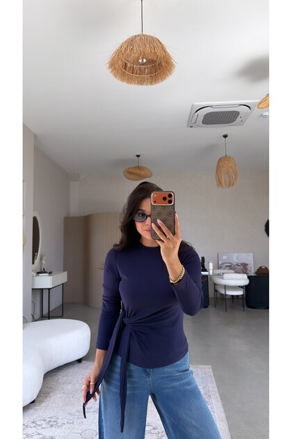 Navy Blue Tie-Up Imported Fabric Blouse
