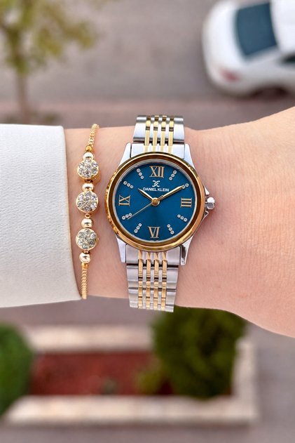 Kadranı Lacivert Kordonu Sarı Silver Renk 28 Mm 24 Ay Garantili Kadın Kol Saati