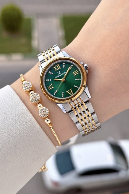 Dial Green Strap Gold Silver Color 28 mm Women's Wristwatch with Gift Packaging