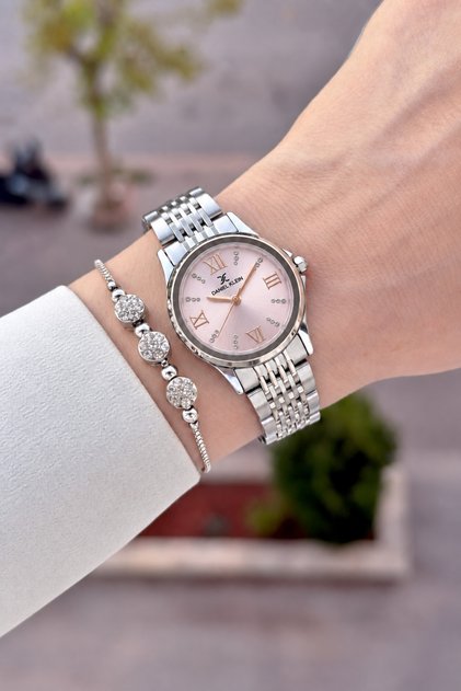 Women's Wristwatch with Pink Dial, Gray Strap, 28 Mm, Same as in the Image