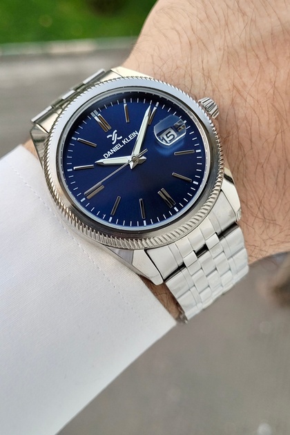 Dial in Navy Blue, Strap in Gray Color, 41 Mm, 5 Atm, Calendar, Same as in the Image, Men's Wristwatch