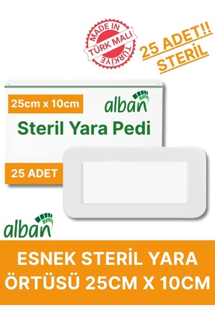 Steril Yara Pedi, Non-Woven 10cmx25cm Pansuman Yara Örtüsü, Steril Tekli Paketlerde 25li Kutuda