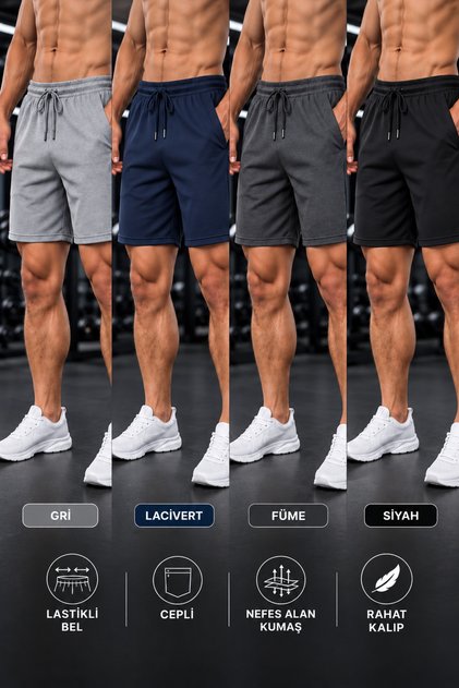 Pack of 4 Men's Coll Bermuda Summer Shorts Black Gray Smoked Navy Blue