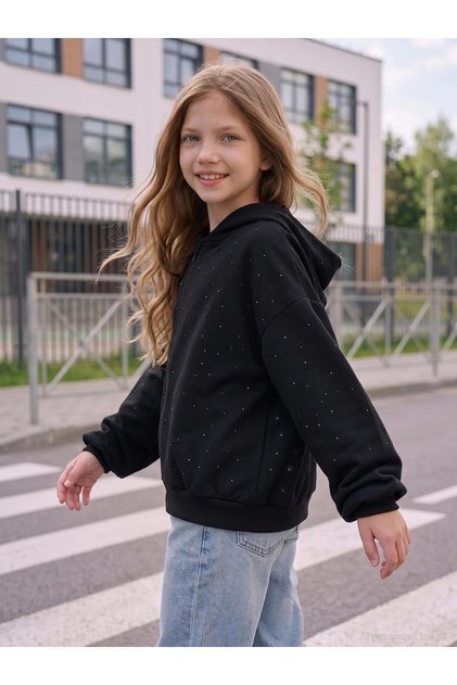 Stone Printed Cardigan for 6-9 Years Old - Black