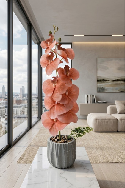 Artificial Orchid Flower with Glass Vase Beautiful and Exquisite Shape Height 50cm