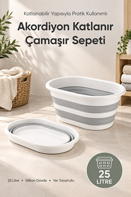 Akordiyon Katlanabilir Çamaşır Sepeti 25 Litre