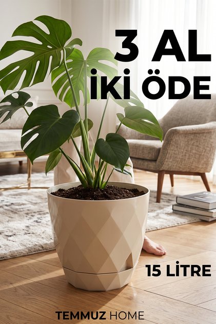 1 Adet 15 Litre Dekoratif Prizma Desenli Büyük Boy Tabaklı Plastik Saksı Yakamoz No6 32,5cm 28,5cm